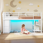 Cama baja tipo loft individual con 6 cajones de almacenamiento de tela y luces LED