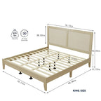 Cama King de plataforma de madera maciza con ratán