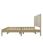 Cama King de plataforma de madera maciza con ratán
