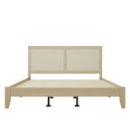 Cama King de plataforma de madera maciza con ratán