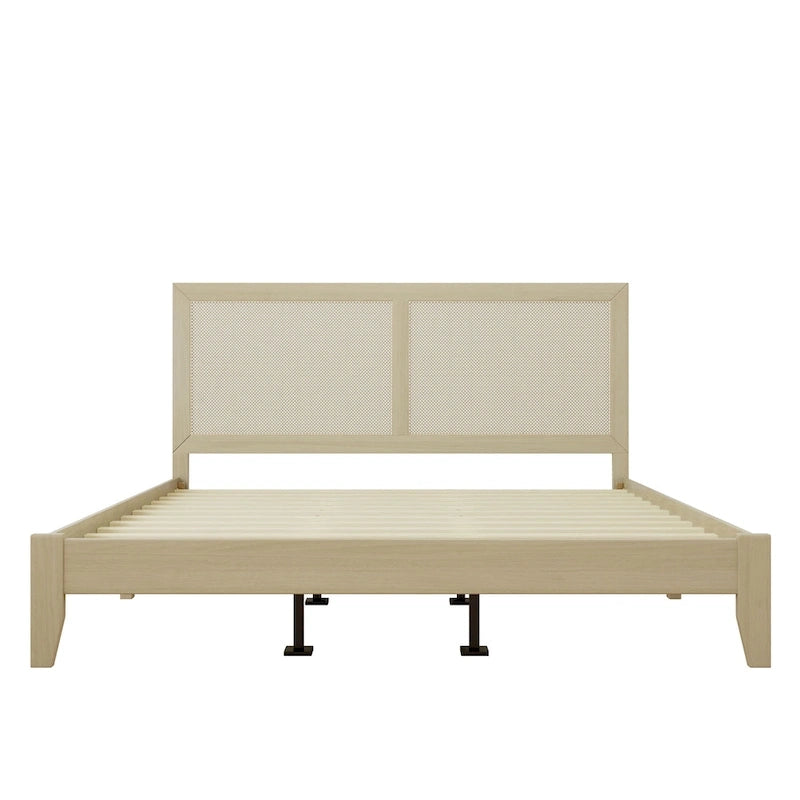 Cama King de plataforma de madera maciza con ratán