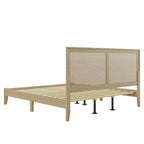 Cama King de plataforma de madera maciza con ratán