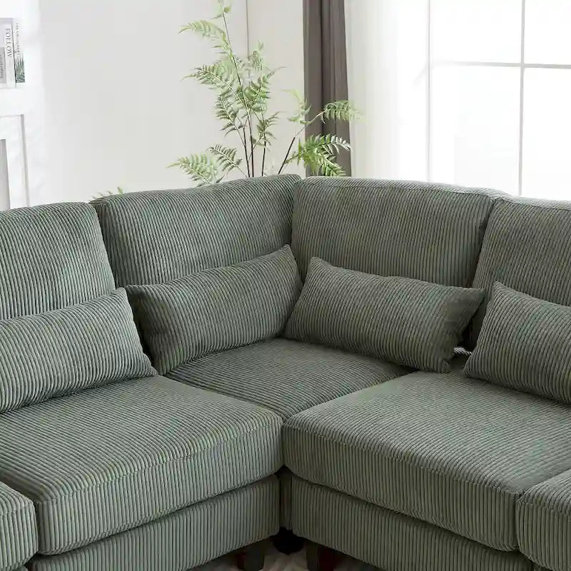 102.75 Sofá seccional modular en forma de L de pana con almacenamiento y portavasos