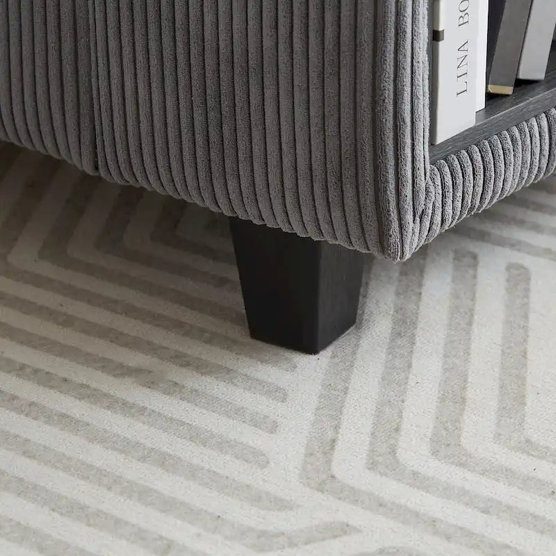 102.75 Sofá seccional modular en forma de L de pana con almacenamiento y portavasos