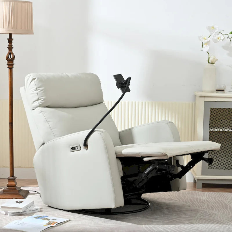 Sillón Reclinable Eléctrico Gris con Giro, Puertos USB y Reposapiés Ajustable