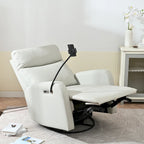 Sillón Reclinable Eléctrico Gris con Giro, Puertos USB y Reposapiés Ajustable