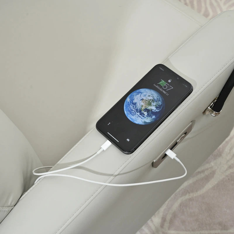 Sillón Reclinable Eléctrico Gris con Giro, Puertos USB y Reposapiés Ajustable