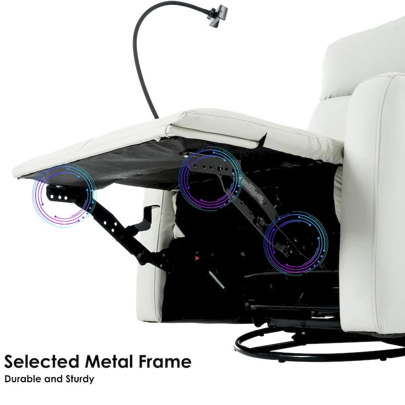 Sillón Reclinable Eléctrico Gris con Giro, Puertos USB y Reposapiés Ajustable