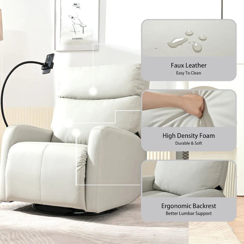 Sillón Reclinable Eléctrico Gris con Giro, Puertos USB y Reposapiés Ajustable