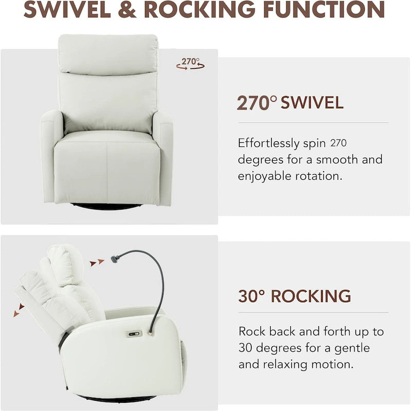 Sillón Reclinable Eléctrico Gris con Giro, Puertos USB y Reposapiés Ajustable