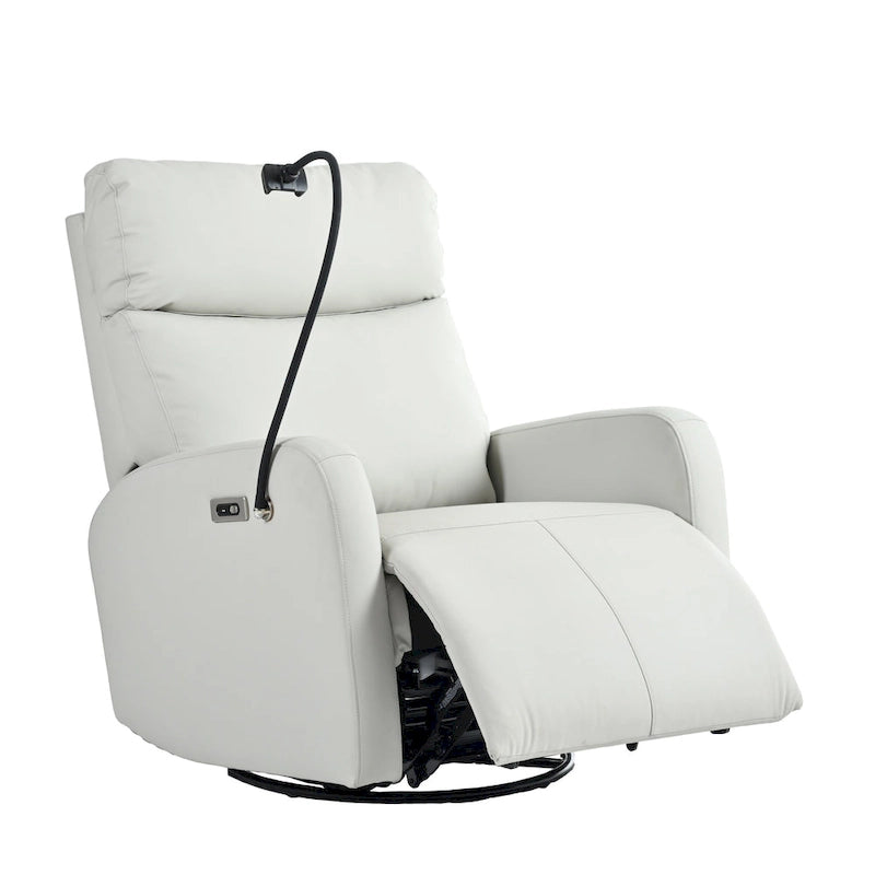 Sillón Reclinable Eléctrico Gris con Giro, Puertos USB y Reposapiés Ajustable