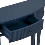 51.1 Mesa de consola curvada moderna con frentes de cajón de rayas verticales para entrada, pasillo, sala de estar
