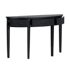 51.1 Mesa de consola curvada moderna con frentes de cajón de rayas verticales para entrada, pasillo, sala de estar