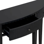 51.1 Mesa de consola curvada moderna con frentes de cajón de rayas verticales para entrada, pasillo, sala de estar