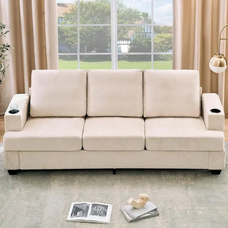 Sofá de 3 plazas 89, Sofá de asiento profundo, Sofás modernos y cómodos para sala de estar con portavasos