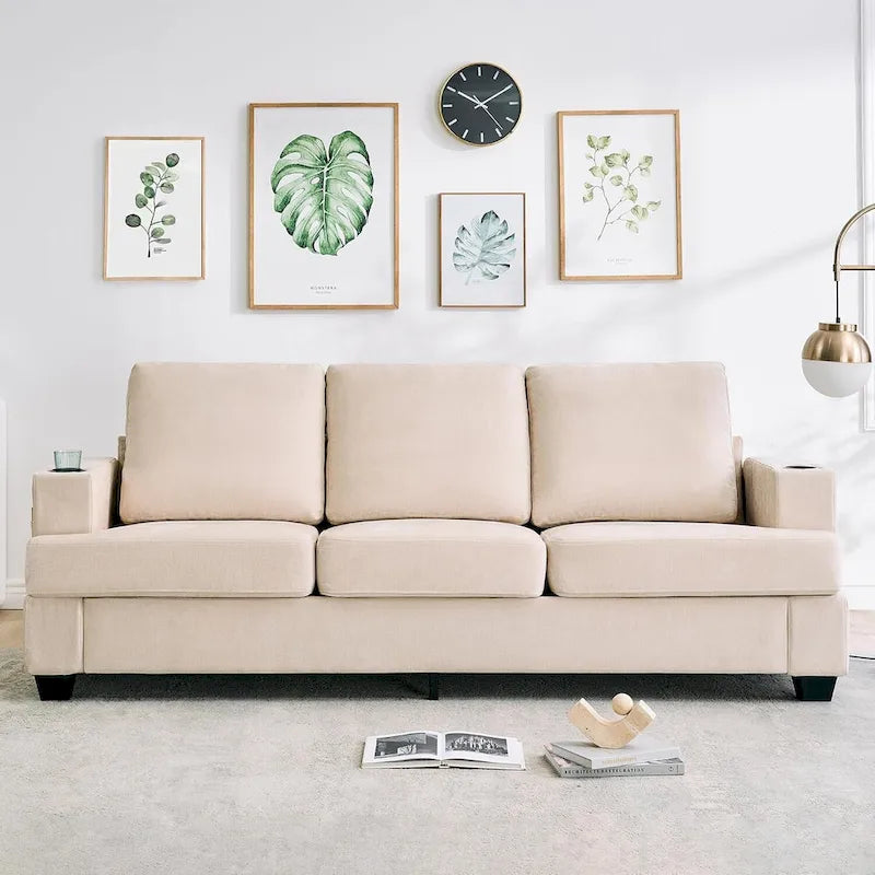 Sofá de 3 plazas 89, Sofá de asiento profundo, Sofás modernos y cómodos para sala de estar con portavasos