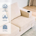 Sofá de 3 plazas 89, Sofá de asiento profundo, Sofás modernos y cómodos para sala de estar con portavasos