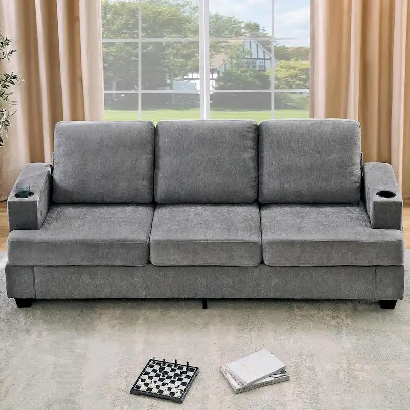 Sofá de 3 plazas 89, Sofá de asiento profundo, Sofás modernos y cómodos para sala de estar con portavasos