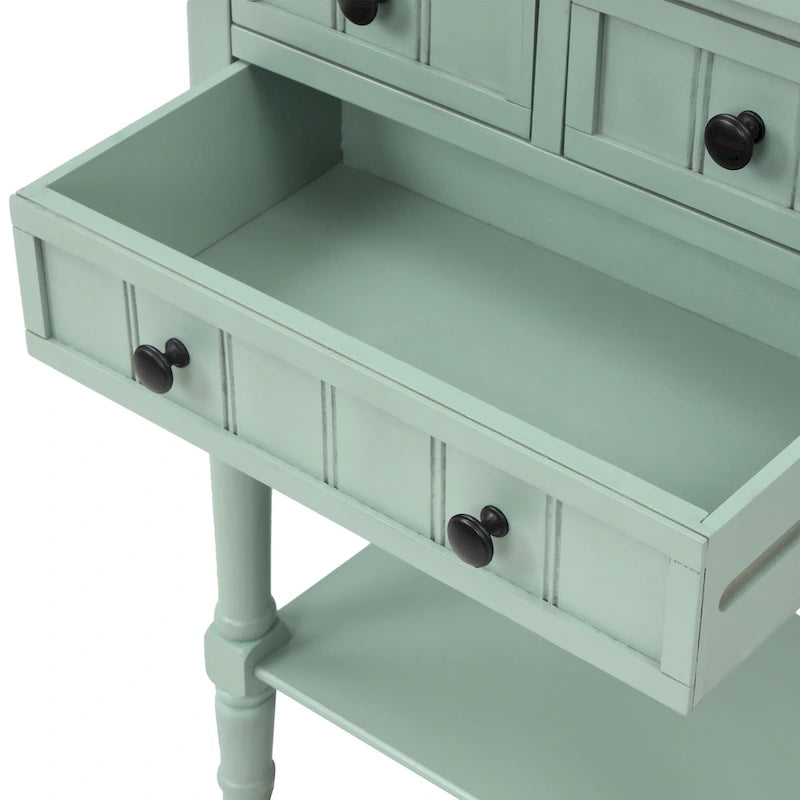 Mesa Consola de Madera, Mesa Auxiliar para Sofá con Cajones de Almacenamiento y Estante