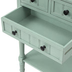 Mesa Consola de Madera, Mesa Auxiliar para Sofá con Cajones de Almacenamiento y Estante