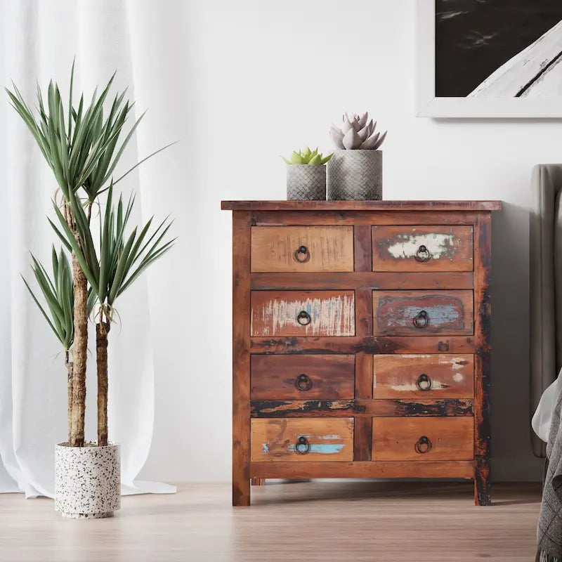 Cómoda de 8 cajones de madera reciclada de 32 de ancho