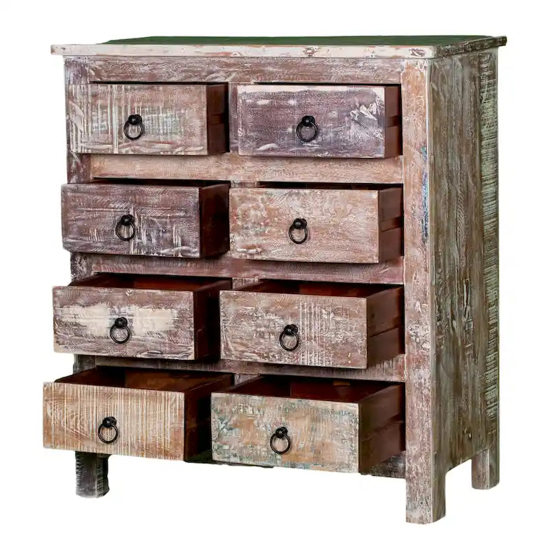 Cómoda de 8 cajones de madera reciclada de 32 de ancho