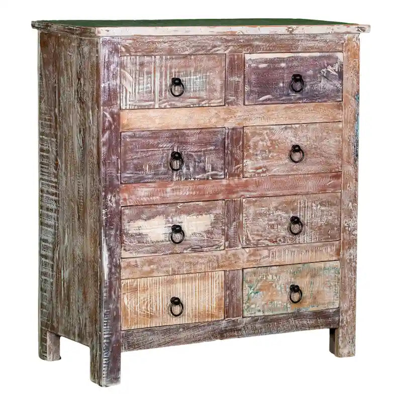 Cómoda de 8 cajones de madera reciclada de 32 de ancho