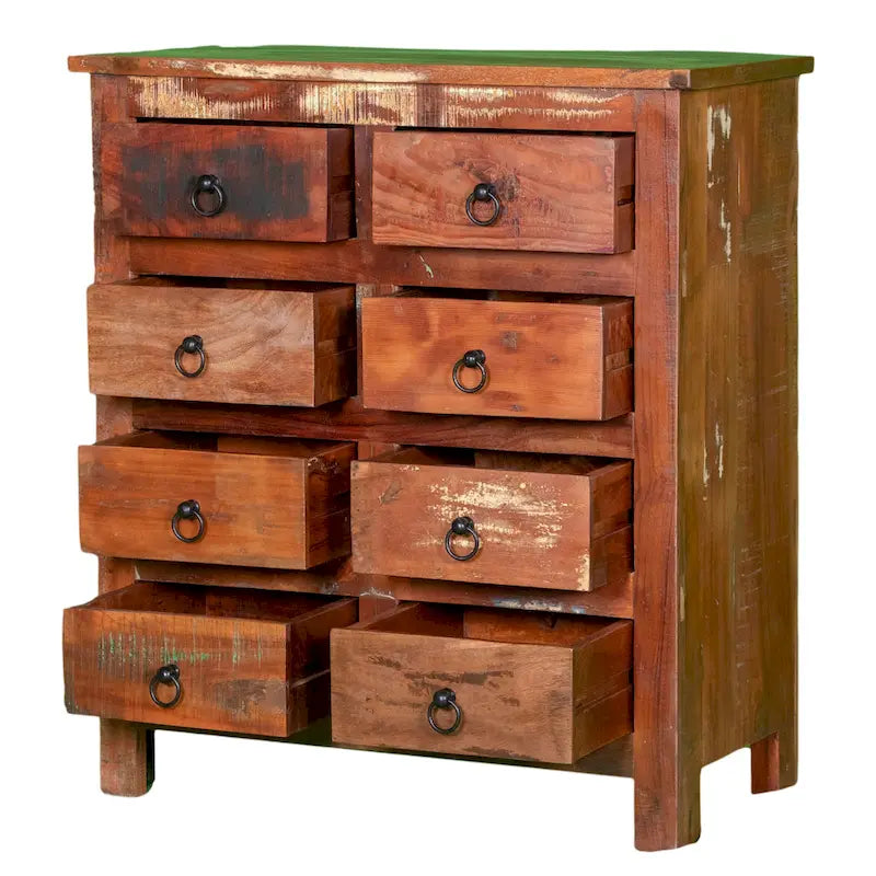 Cómoda de 8 cajones de madera reciclada de 32 de ancho