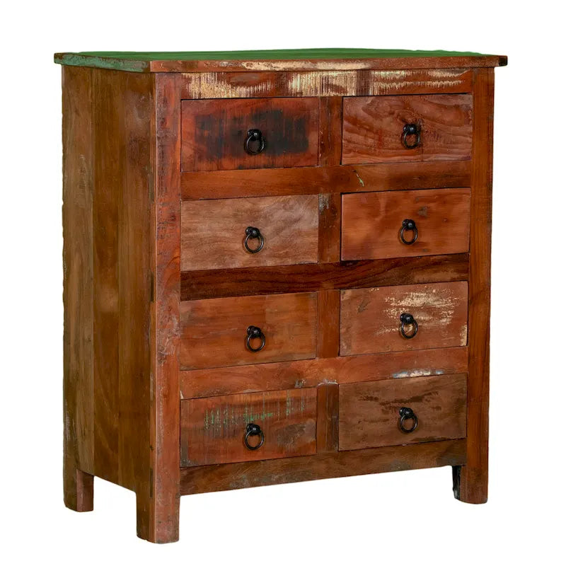 Cómoda de 8 cajones de madera reciclada de 32 de ancho