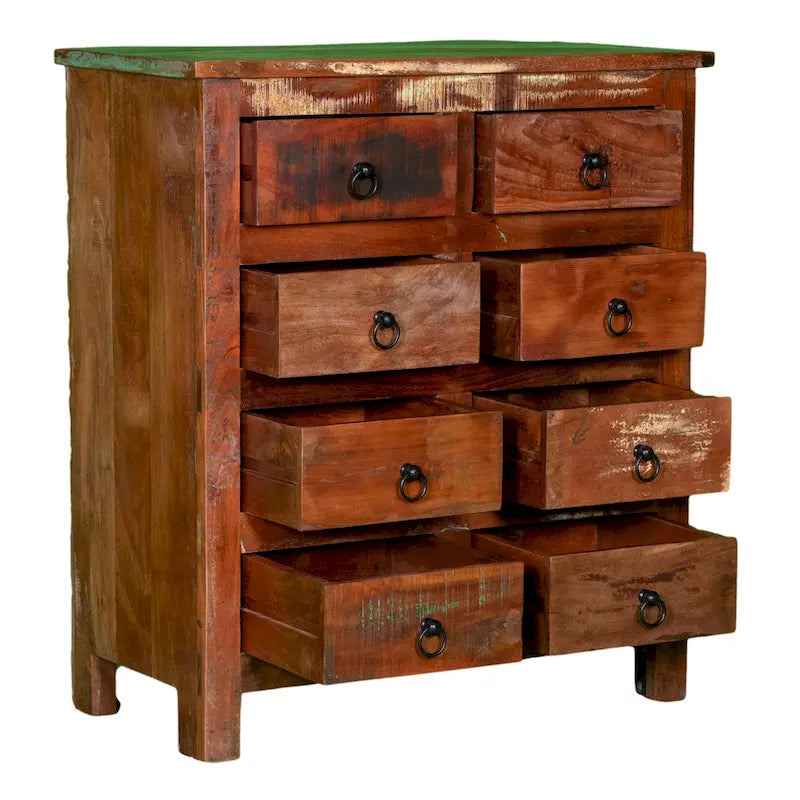 Cómoda de 8 cajones de madera reciclada de 32 de ancho