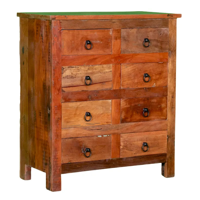 Cómoda de 8 cajones de madera reciclada de 32 de ancho