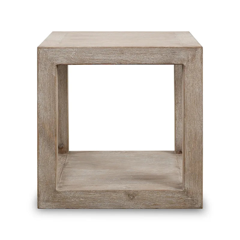 Mesa auxiliar cuadrada Peking Grand con marco, 55,88 cm de alto, acabado blanco envejecido