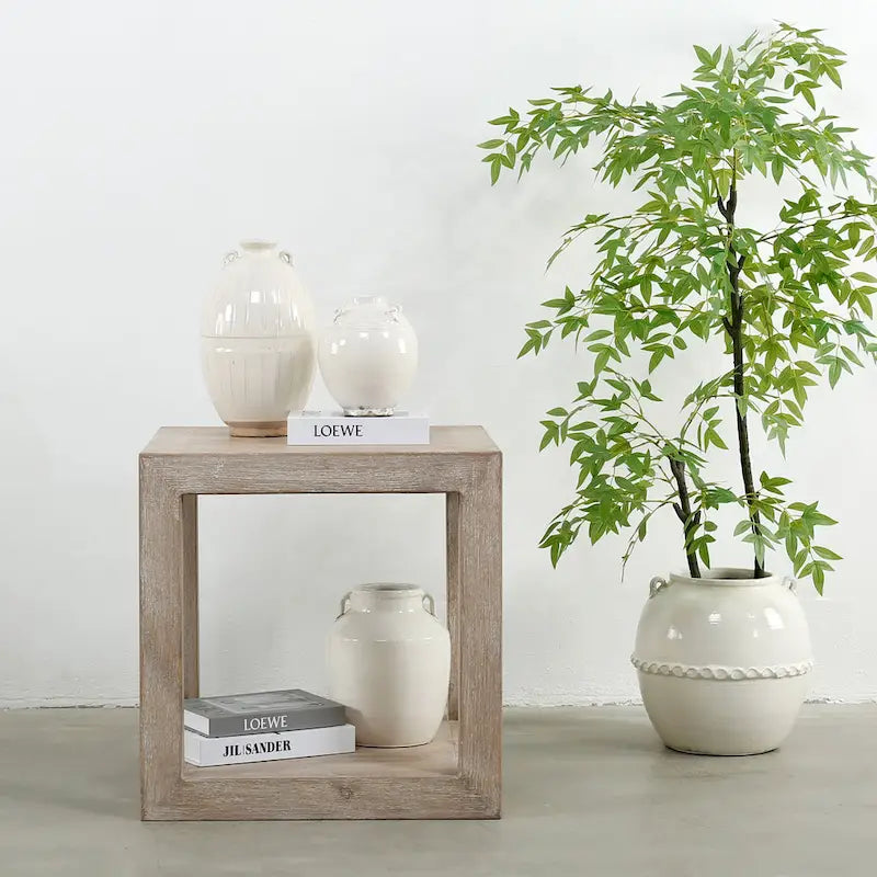 Mesa auxiliar cuadrada Peking Grand con marco, 55,88 cm de alto, acabado blanco envejecido