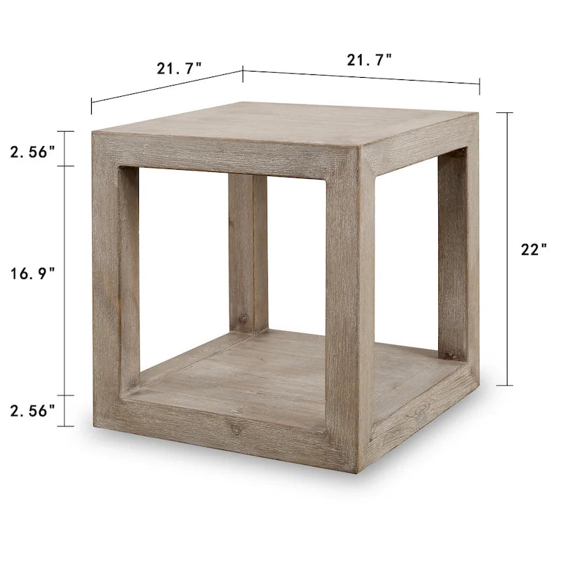 Mesa auxiliar cuadrada Peking Grand con marco, 55,88 cm de alto, acabado blanco envejecido