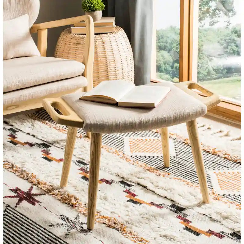 Banco Zipora beige/natural de estilo Mid-Century - 11.8 x 24.6 x 15.4
