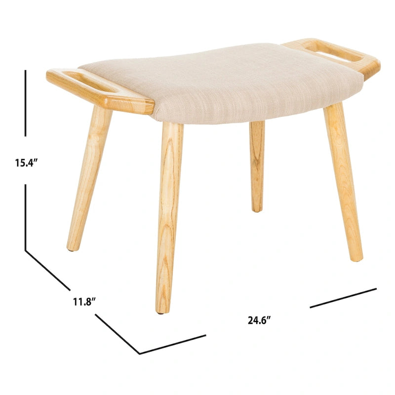 Banco Zipora beige/natural de estilo Mid-Century - 11.8 x 24.6 x 15.4