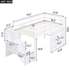 Cama alta individual con escalera de almacenamiento y ventana, gris