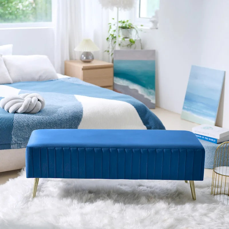 46 Bancos modernos tapizados para cama y entrada con asiento de terciopelo acolchado