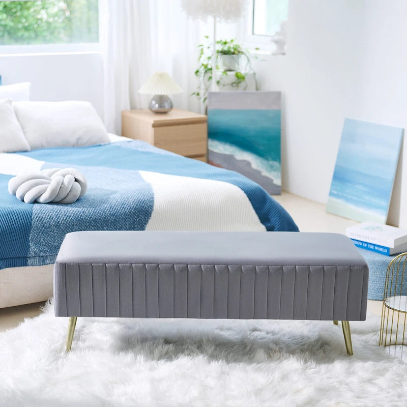 46 Bancos modernos tapizados para cama y entrada con asiento de terciopelo acolchado