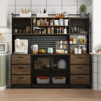 Alacena de cocina grande, despensa con puertas de metal y 6 cajones y estantes - 70.9 pulgadas de ancho