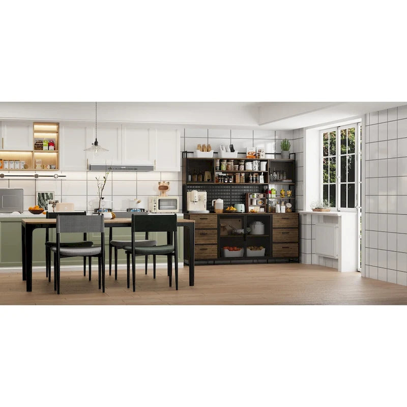 Alacena de cocina grande, despensa con puertas de metal y 6 cajones y estantes - 70.9 pulgadas de ancho