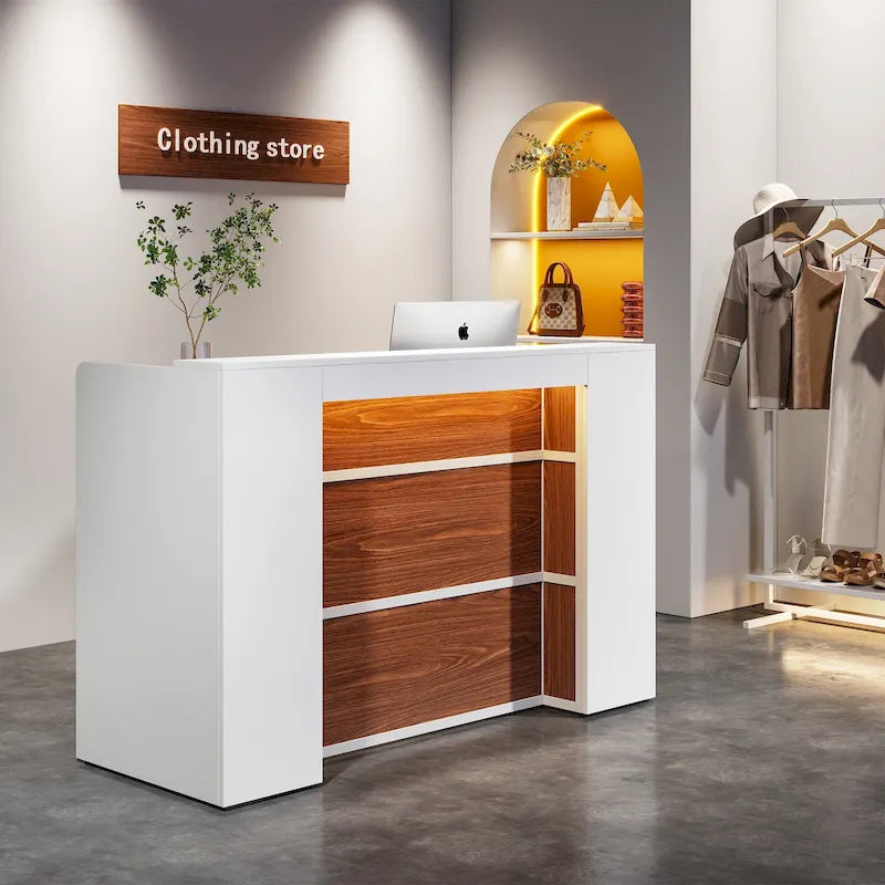 Mostrador de Recepción Grande con Luces LED para Salón, Sala de Recepción, Tienda, Oficina, Vestíbulo, Tienda Minorista, Clínica