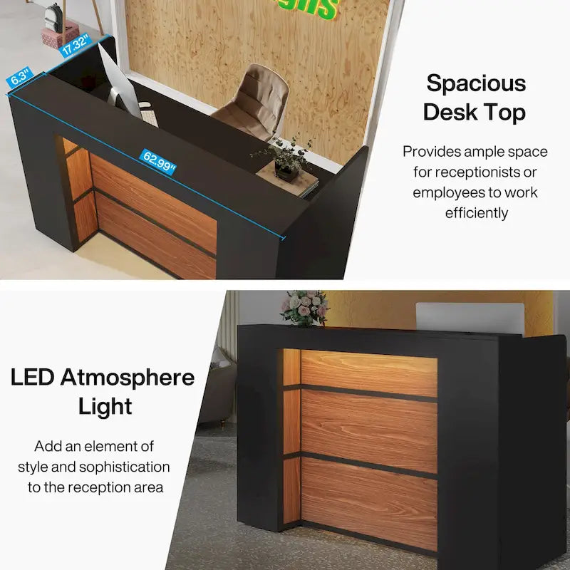 Mostrador de Recepción Grande con Luces LED para Salón, Sala de Recepción, Tienda, Oficina, Vestíbulo, Tienda Minorista, Clínica