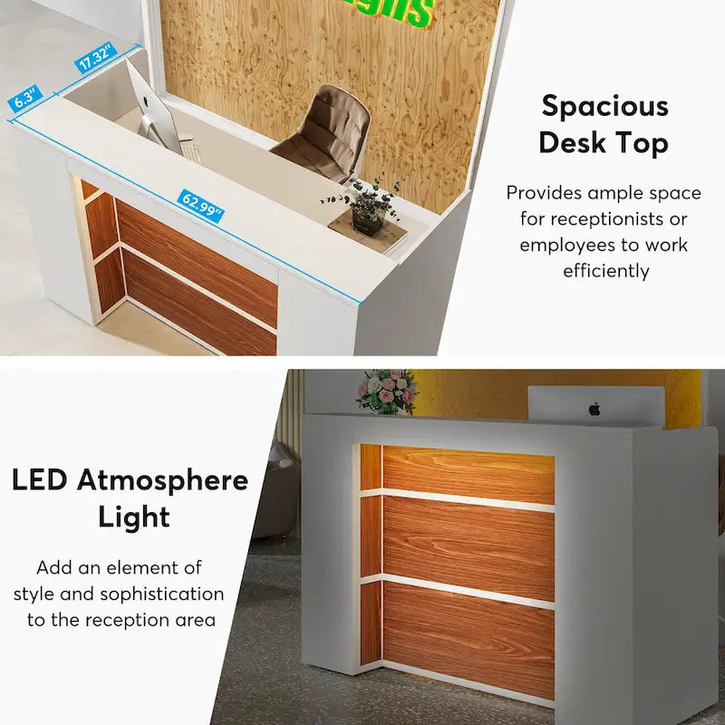 Mostrador de Recepción Grande con Luces LED para Salón, Sala de Recepción, Tienda, Oficina, Vestíbulo, Tienda Minorista, Clínica