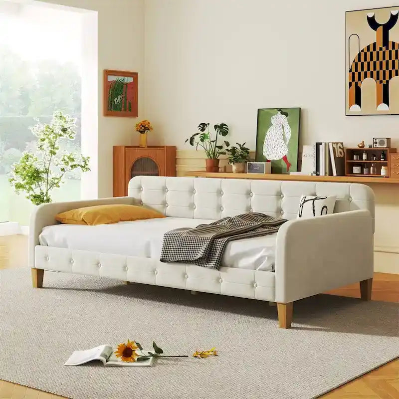 Sofá Cama Tapizado Tamaño Individual con 4 Patas de Apoyo