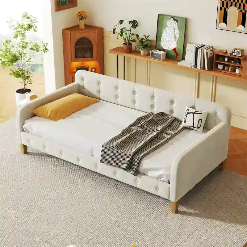 Sofá Cama Tapizado Tamaño Individual con 4 Patas de Apoyo