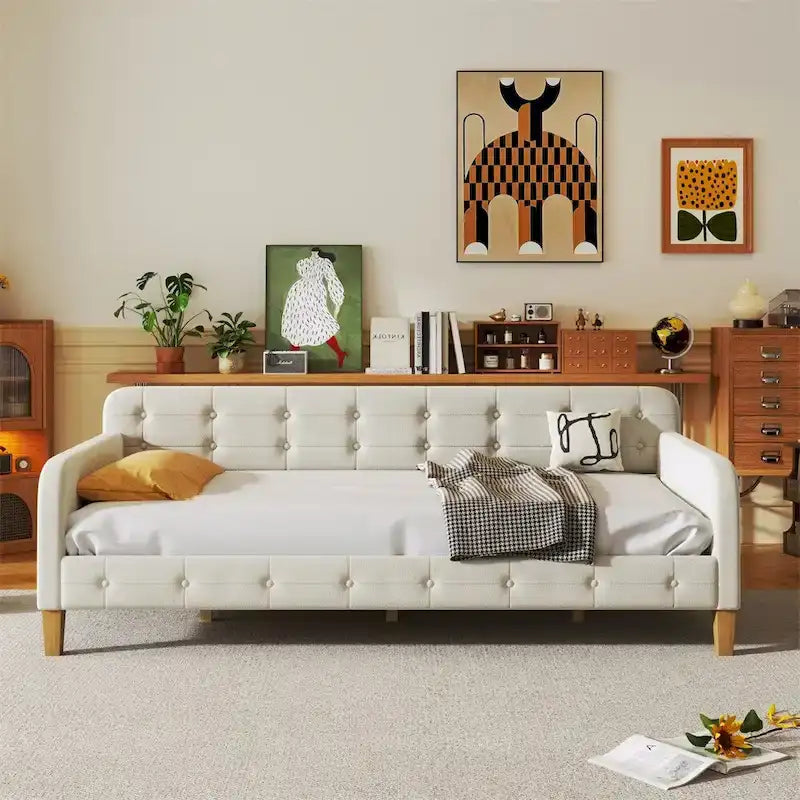 Sofá Cama Tapizado Tamaño Individual con 4 Patas de Apoyo