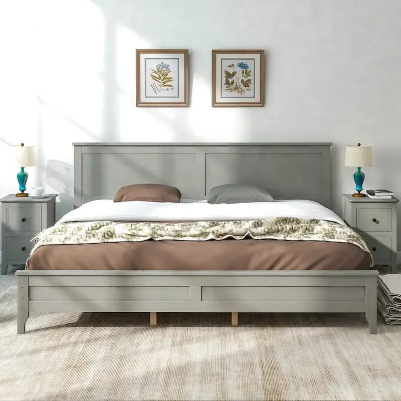 Cama de plataforma tamaño King de madera maciza moderna, elegante y duradera