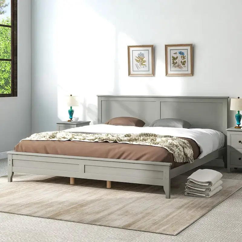 Cama de plataforma tamaño King de madera maciza moderna, elegante y duradera