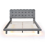 Cama Plataforma Queen Size de Terciopelo con Marco LED, Tela Gruesa y Suave y Cabecero con Diseño Capitaneado